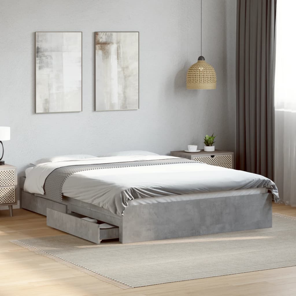 Bedframe met lades bewerkt hout betongrijs 120x200 cm is nu te koop bij PeponiXL, paradijselijk wonen!