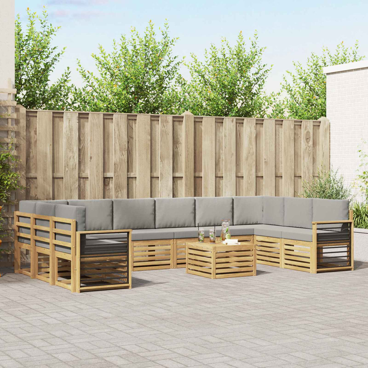 Buiten bankenset 11 pcs Wit en Lichtgrijs 59 x 59 x 37 cm is nu te koop bij PeponiXL, paradijselijk wonen!