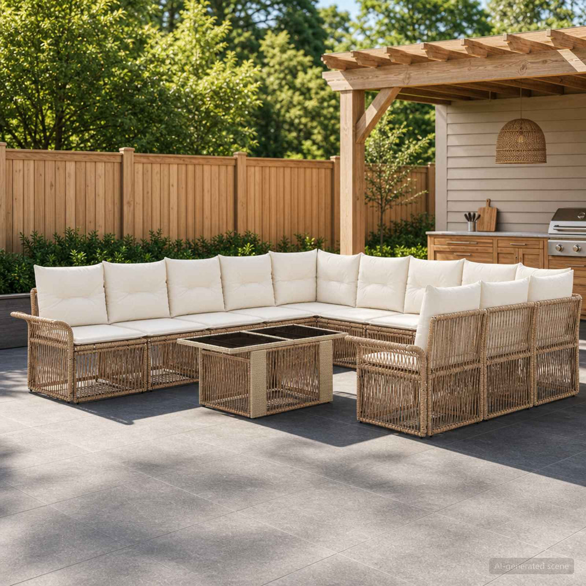Tuinbankenset 12 st Beige en Crème Wit poly rattan is nu te koop bij PeponiXL, paradijselijk wonen!