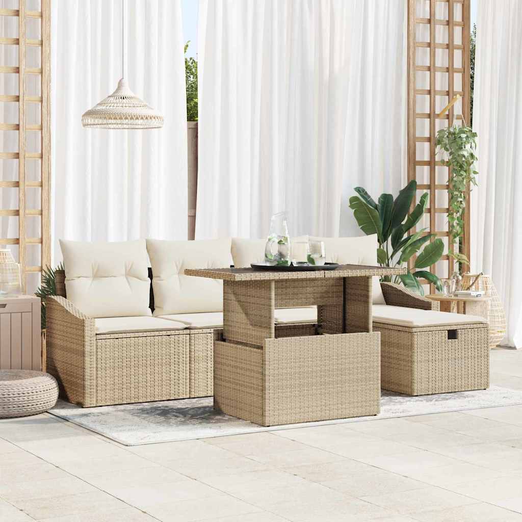Tuin Sofa Set 6 st Beige poly rattan is nu te koop bij PeponiXL, paradijselijk wonen!