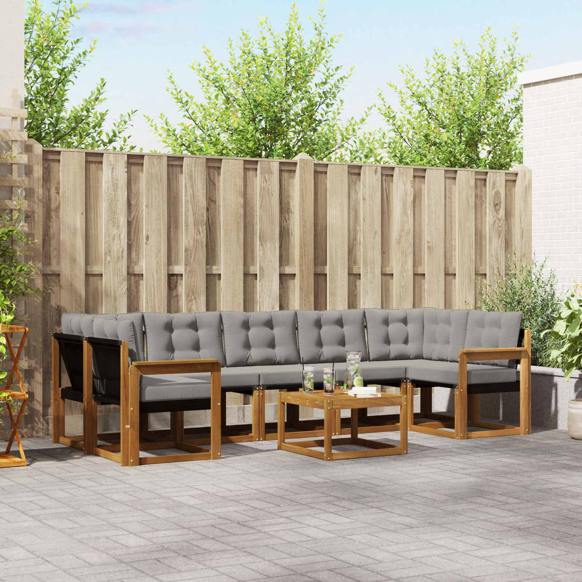 Buiten bankenset met kussen 8 pcs Natuurlijk en Lichtgrijs is nu te koop bij PeponiXL, paradijselijk wonen!