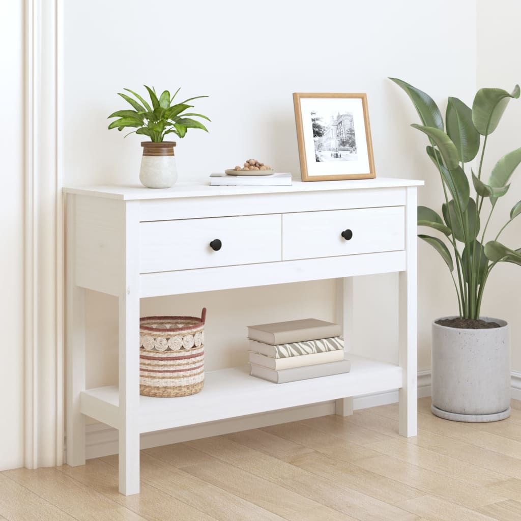 Wandtafel 100x35x75 cm massief grenenhout wit is nu te koop bij PeponiXL, paradijselijk wonen!