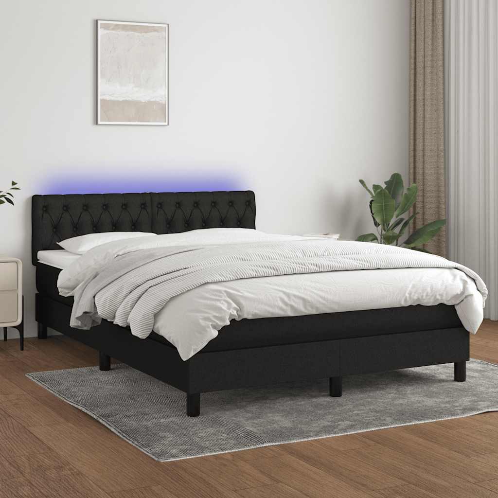 Boxspring met matras en LED stof zwart 140x200 cm is nu te koop bij PeponiXL, paradijselijk wonen!