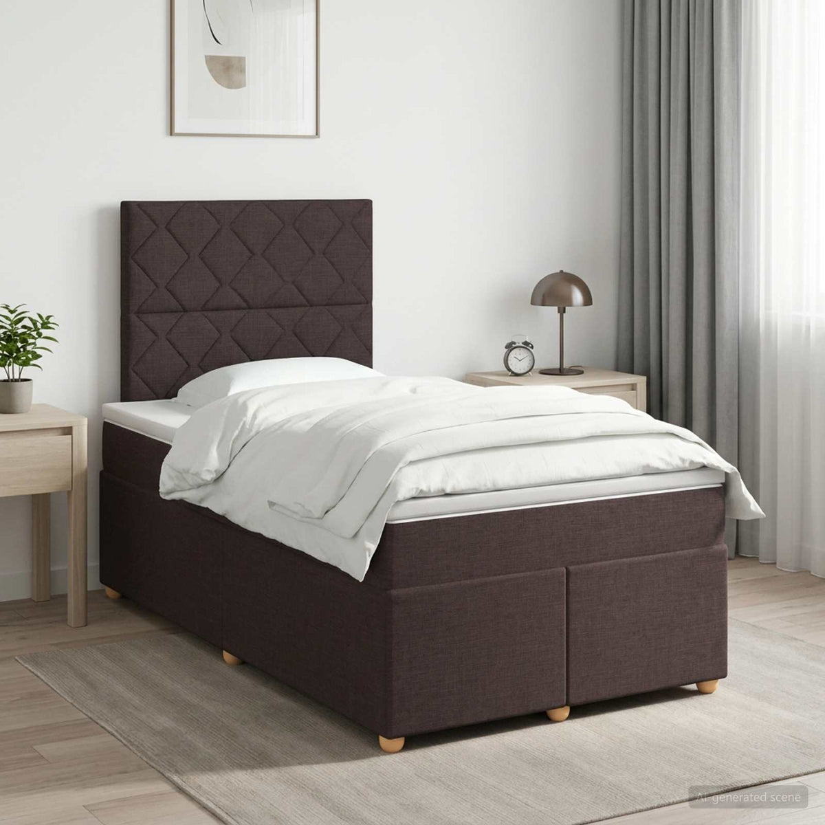 Boxspringbed met matras Donkerbruin 120 x 190 cm Stof is nu te koop bij PeponiXL, paradijselijk wonen!