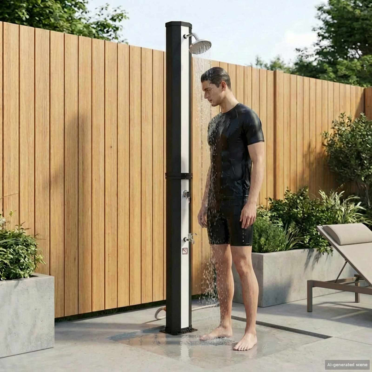 Zonnedouche met douchekop en kraan 40 L, zwart en zilver is nu te koop bij PeponiXL, paradijselijk wonen!