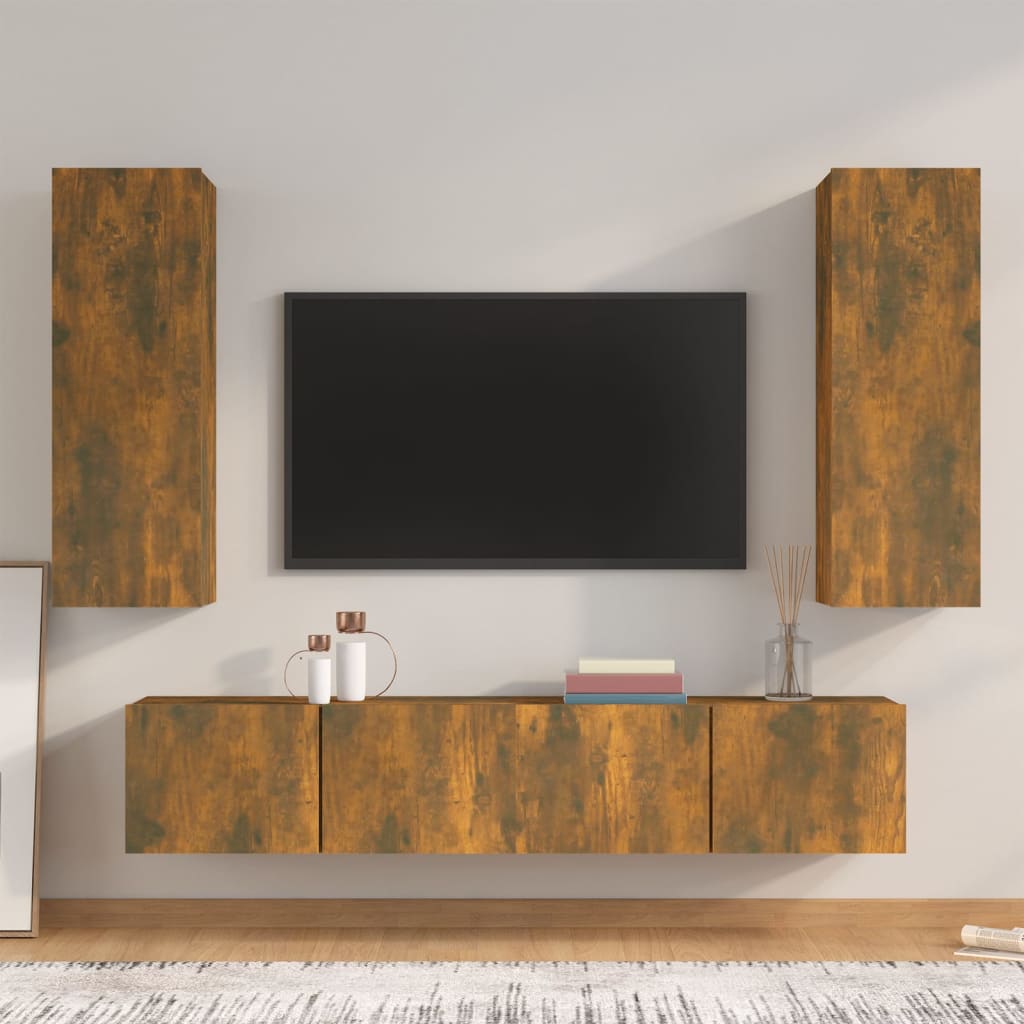 4-delige Tv-meubelset bewerkt hout gerookt eikenkleurig is nu te koop bij PeponiXL, paradijselijk wonen!