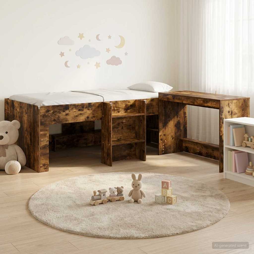Hoge Bed Frame met Bureau voor Kinderen 2 st Gerookt eiken is nu te koop bij PeponiXL, paradijselijk wonen!