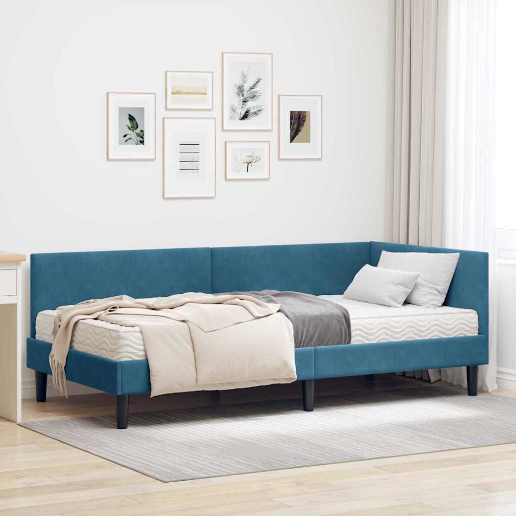 Hoekbedframe met Matras Anders 2 pcs Blauw Fluweel is nu te koop bij PeponiXL, paradijselijk wonen!