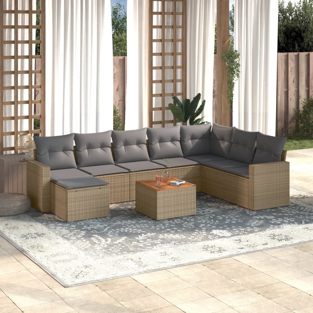 9-delige Loungeset met kussens poly rattan gemengd beige is nu te koop bij PeponiXL, paradijselijk wonen!
