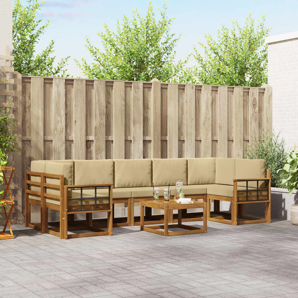 Buiten bankenset met kussen 8 pcs Natuurlijk en Beige is nu te koop bij PeponiXL, paradijselijk wonen!