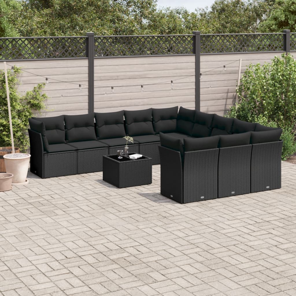 12-delige Loungeset met kussens poly rattan zwart is nu te koop bij PeponiXL, paradijselijk wonen!