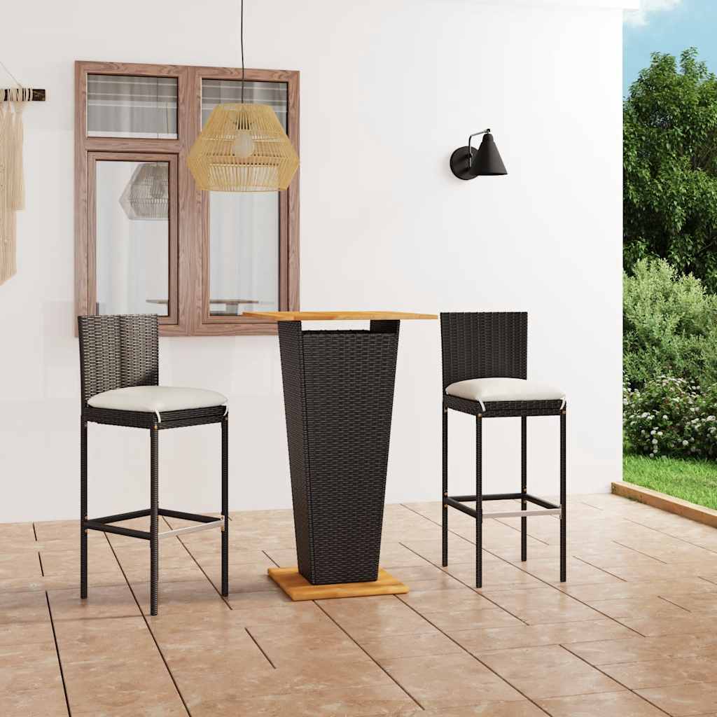 3-delige Tuinbarset met kussens poly rattan zwart is nu te koop bij PeponiXL, paradijselijk wonen!