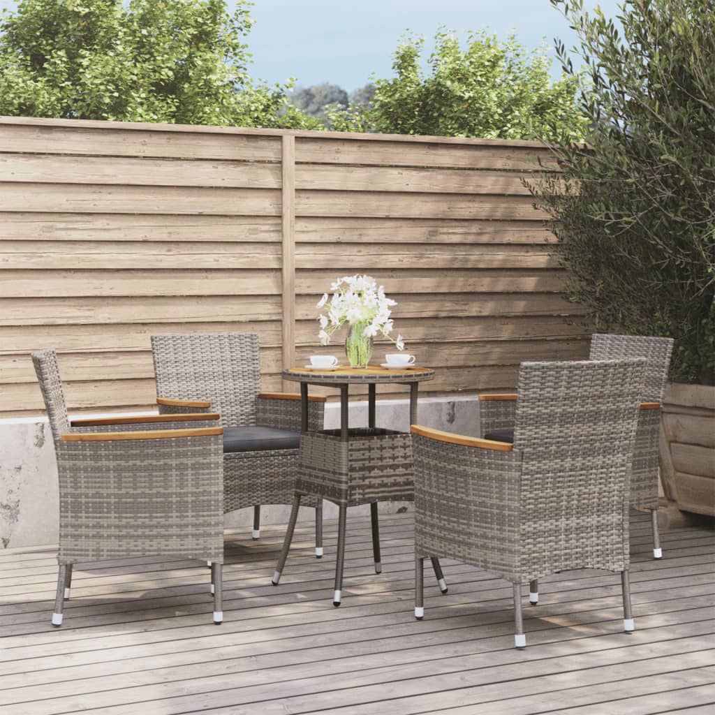 5-delige Bistroset met kussens poly rattan grijs is nu te koop bij PeponiXL, paradijselijk wonen!