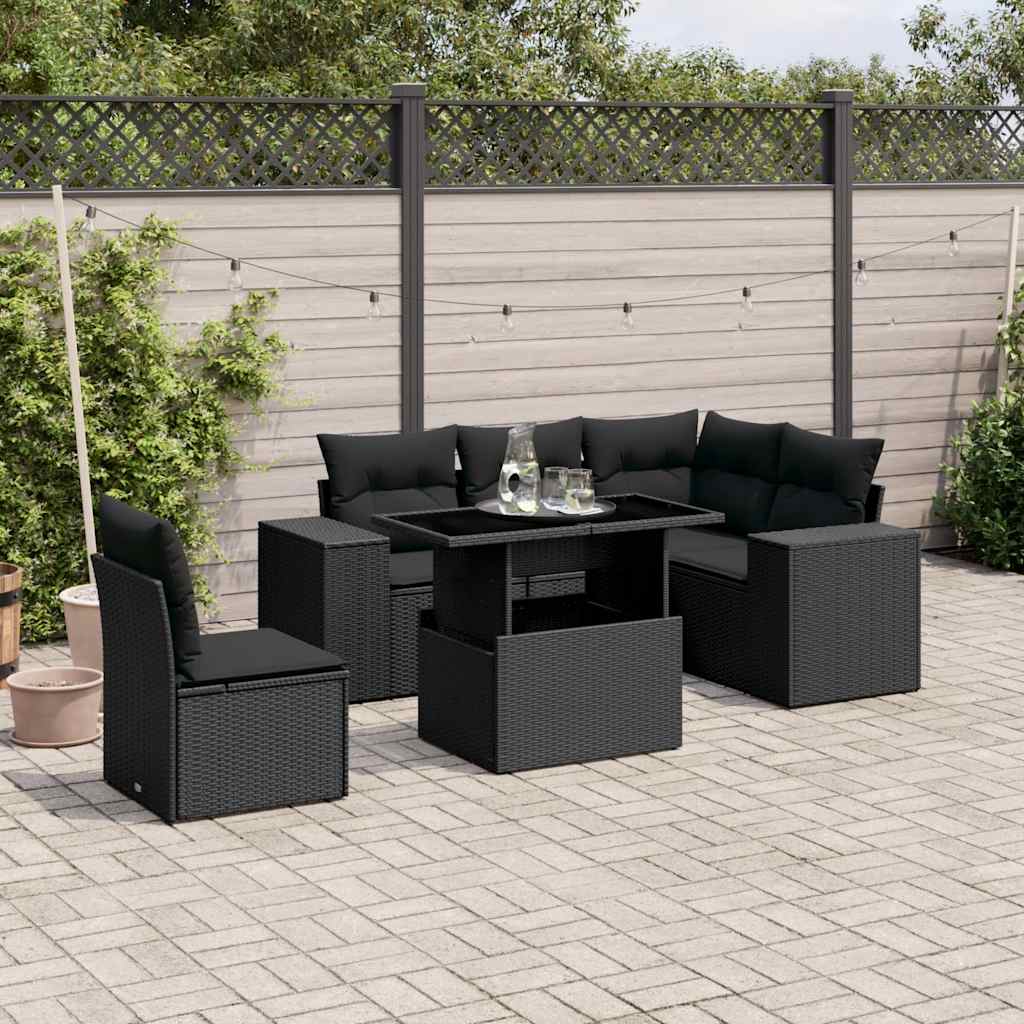 6-delige Loungeset met kussens poly rattan zwart is nu te koop bij PeponiXL, paradijselijk wonen!