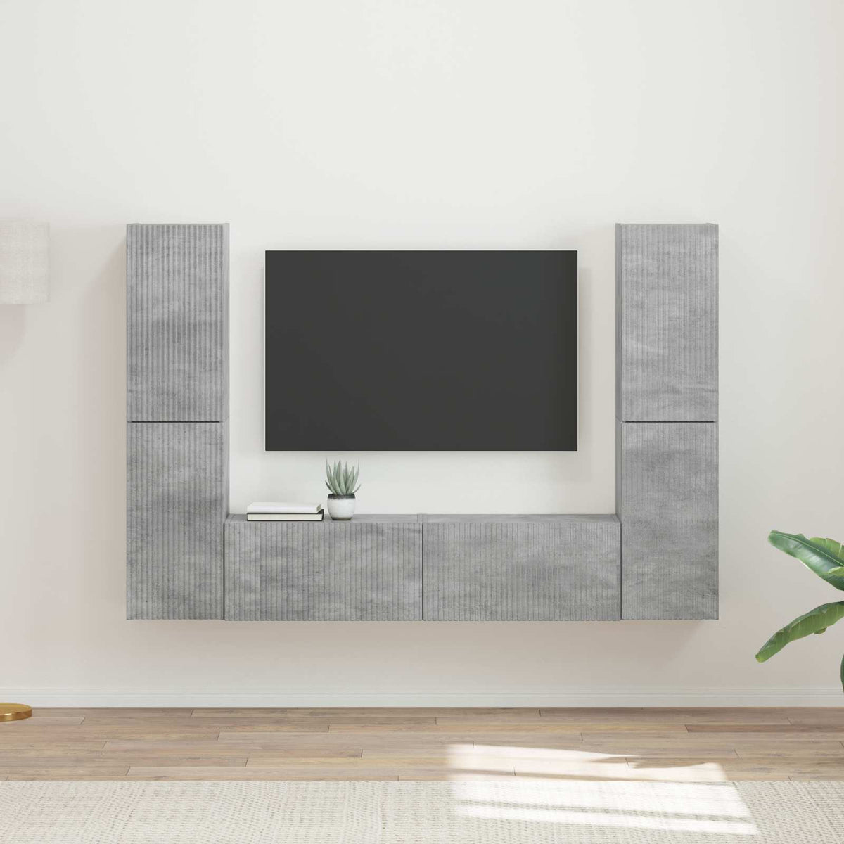 Tv-meubelset 6 pcs Beton Grijs Bewerkt hout is nu te koop bij PeponiXL, paradijselijk wonen!