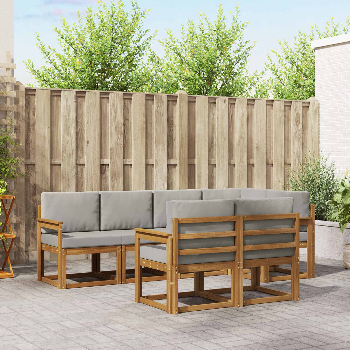 Buiten bankenset met kussen 7 pcs Natuurlijk en Lichtgrijs is nu te koop bij PeponiXL, paradijselijk wonen!