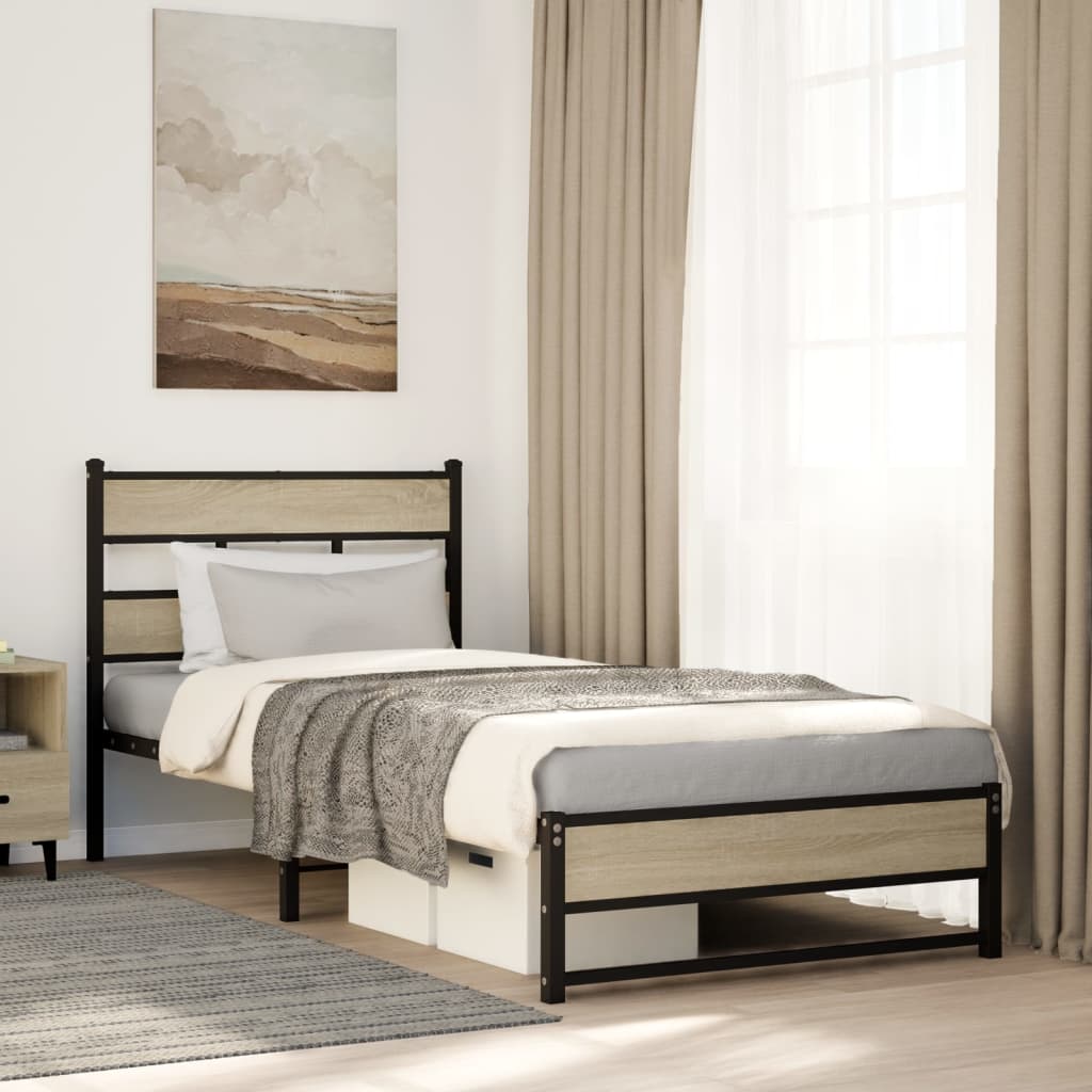 Bedframe zonder matras metaal sonoma eikenkleur 90x200 cm is nu te koop bij PeponiXL, paradijselijk wonen!