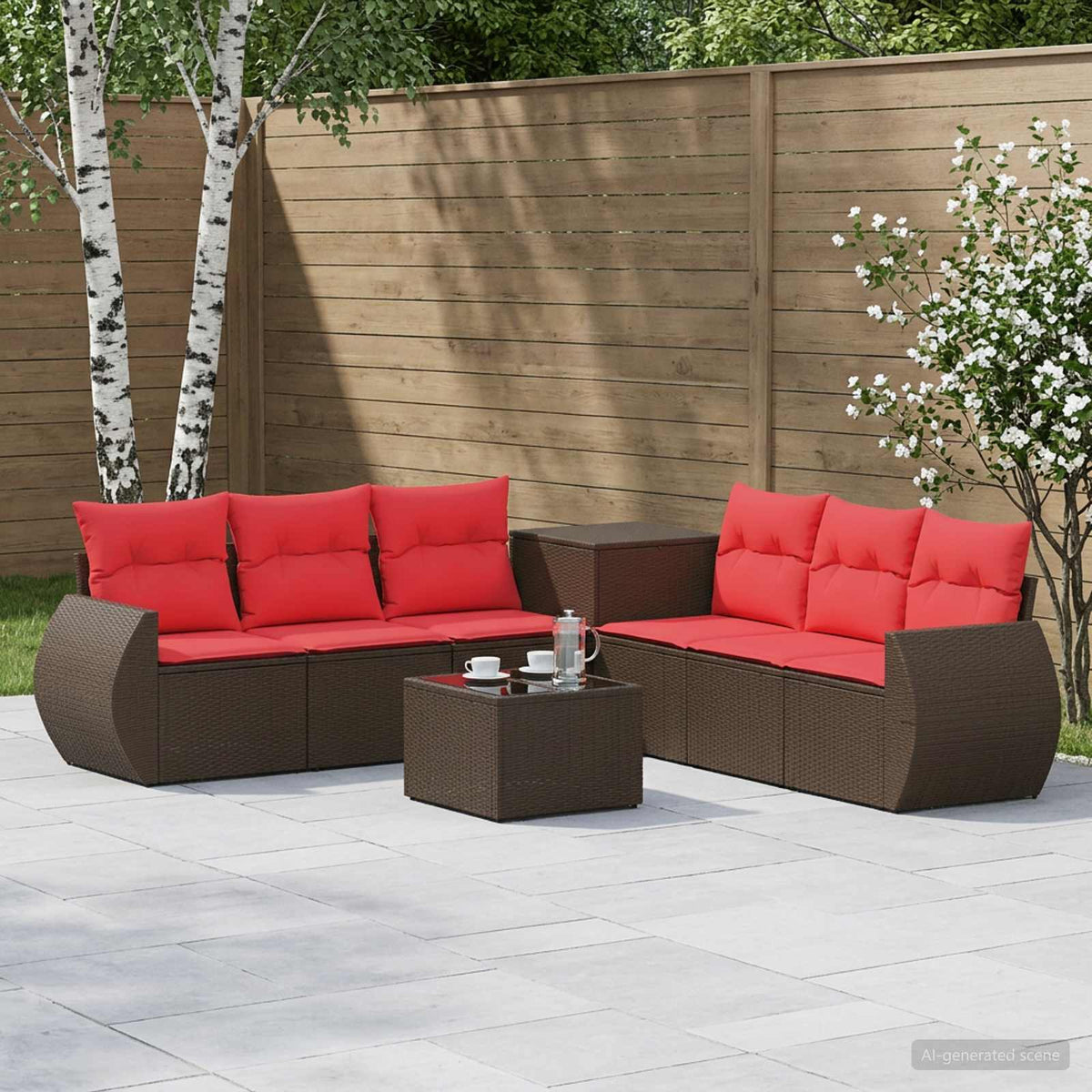 Bankstel 8 st Bruin en Rood Poly Rattan en Staal is nu te koop bij PeponiXL, paradijselijk wonen!