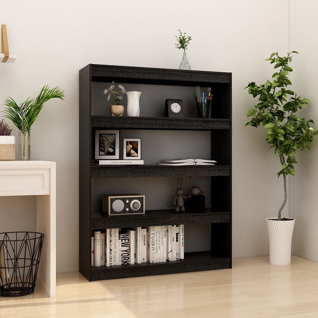 Boekenkast/kamerscherm 100x30x135,5 cm massief grenenhout zwart is nu te koop bij PeponiXL, paradijselijk wonen!