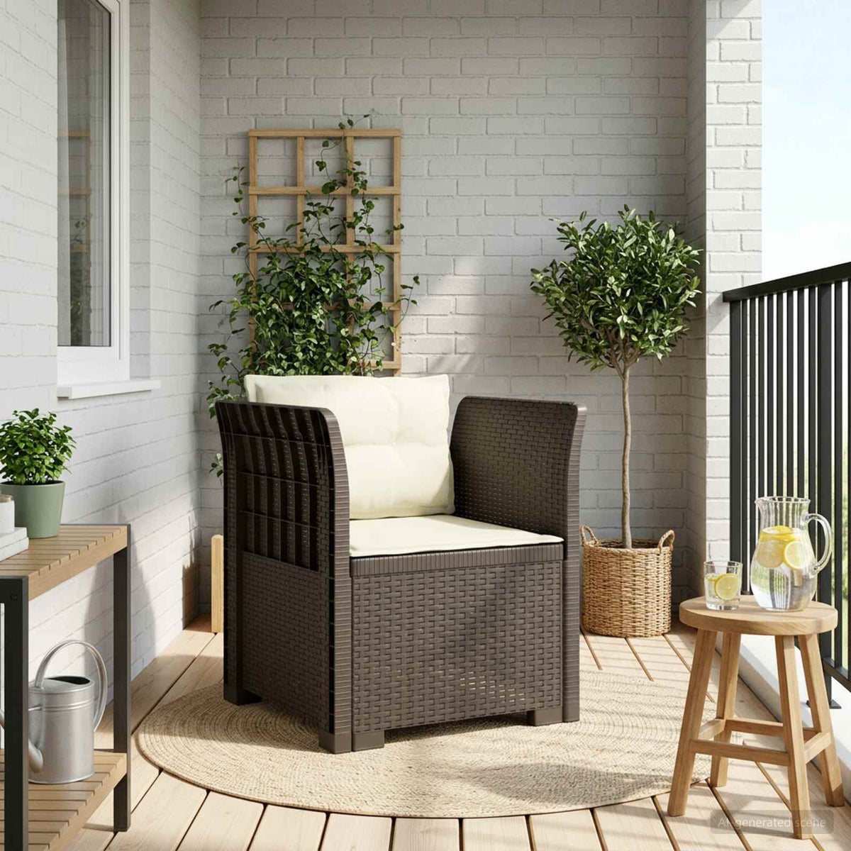 Eénpersoons Fauteuil met Kussens Rattan Look PP Lichtgrijs is nu te koop bij PeponiXL, paradijselijk wonen!
