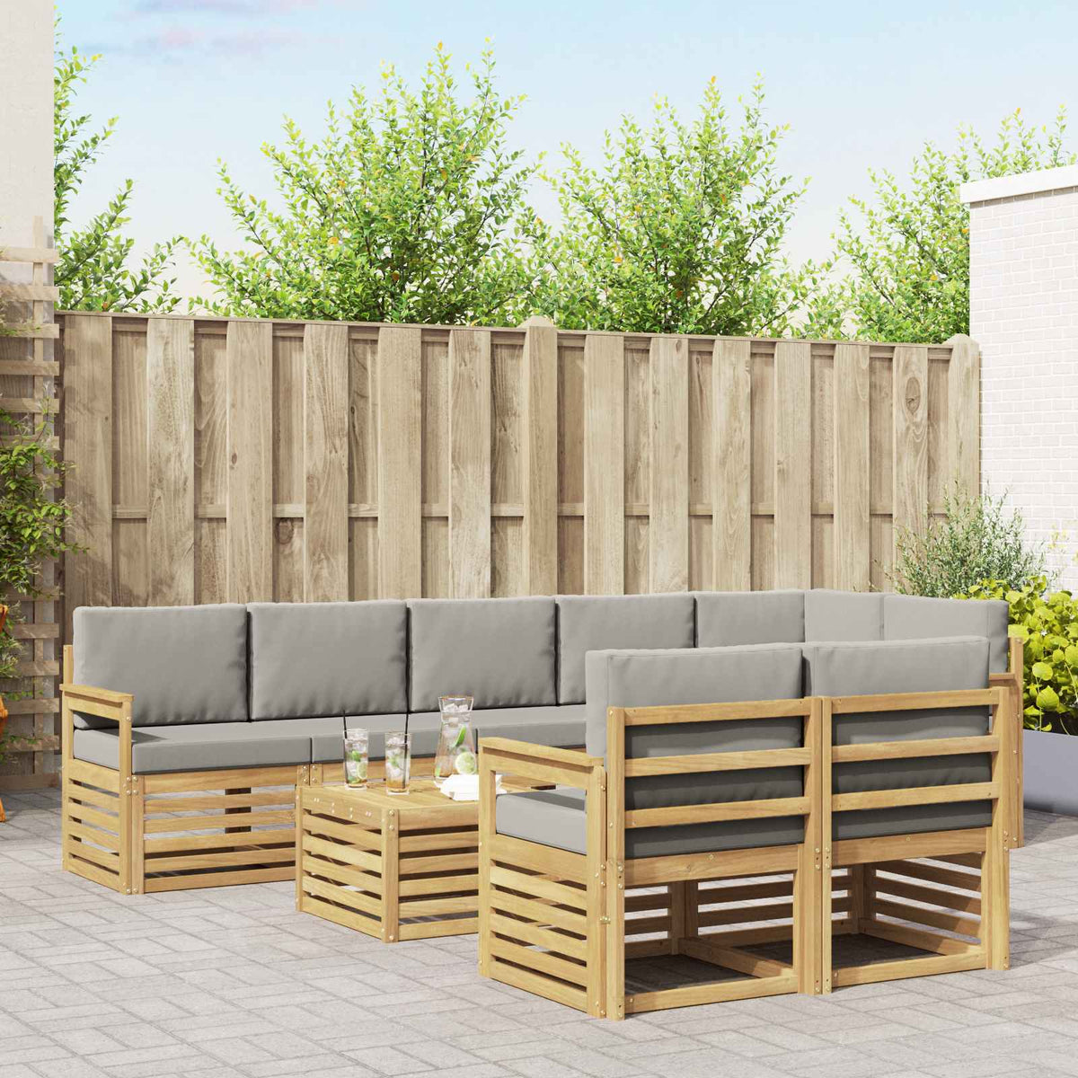 Buiten bankenset 8 pcs Wit en Lichtgrijs 59 x 59 x 37 cm is nu te koop bij PeponiXL, paradijselijk wonen!