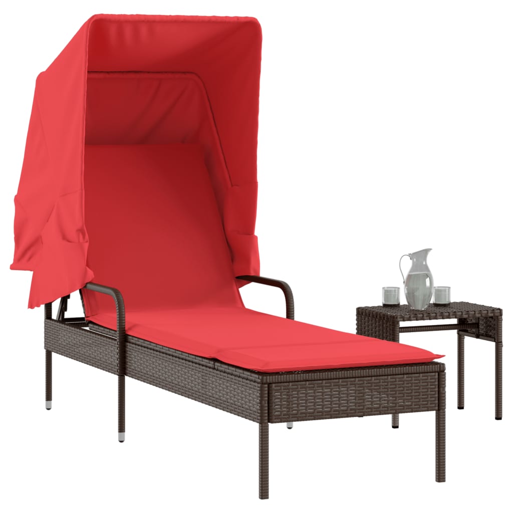 Ligstoel met luifel en tafel bruin poly rattan is nu te koop bij PeponiXL, paradijselijk wonen!