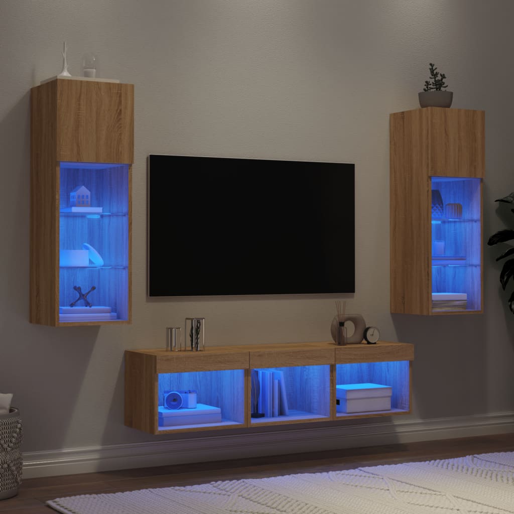 5-delige Tv-wandmeubelset met LED bewerkt hout sonoma eiken is nu te koop bij PeponiXL, paradijselijk wonen!