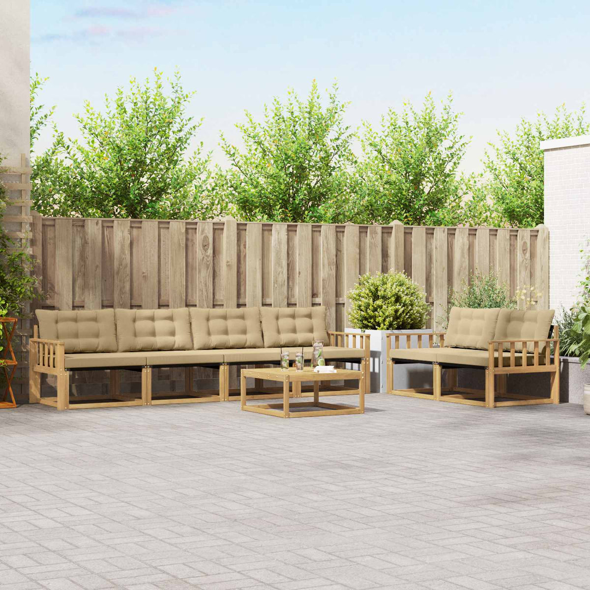 Buiten bankenset 7 pcs Wit en Beige 79 x 79 x 37 cm is nu te koop bij PeponiXL, paradijselijk wonen!