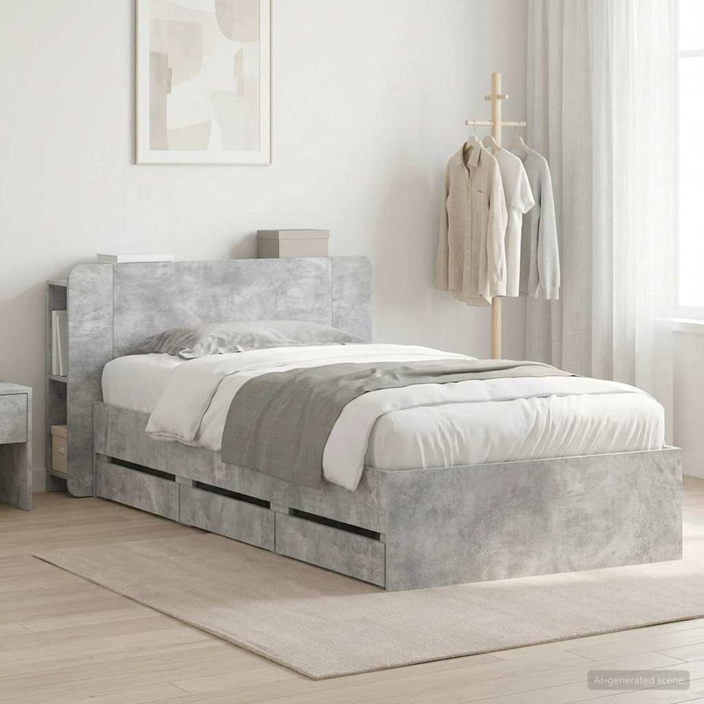 Bedframe met opslag Betongrijs 80 x 200 cm Bewerkt hout is nu te koop bij PeponiXL, paradijselijk wonen!