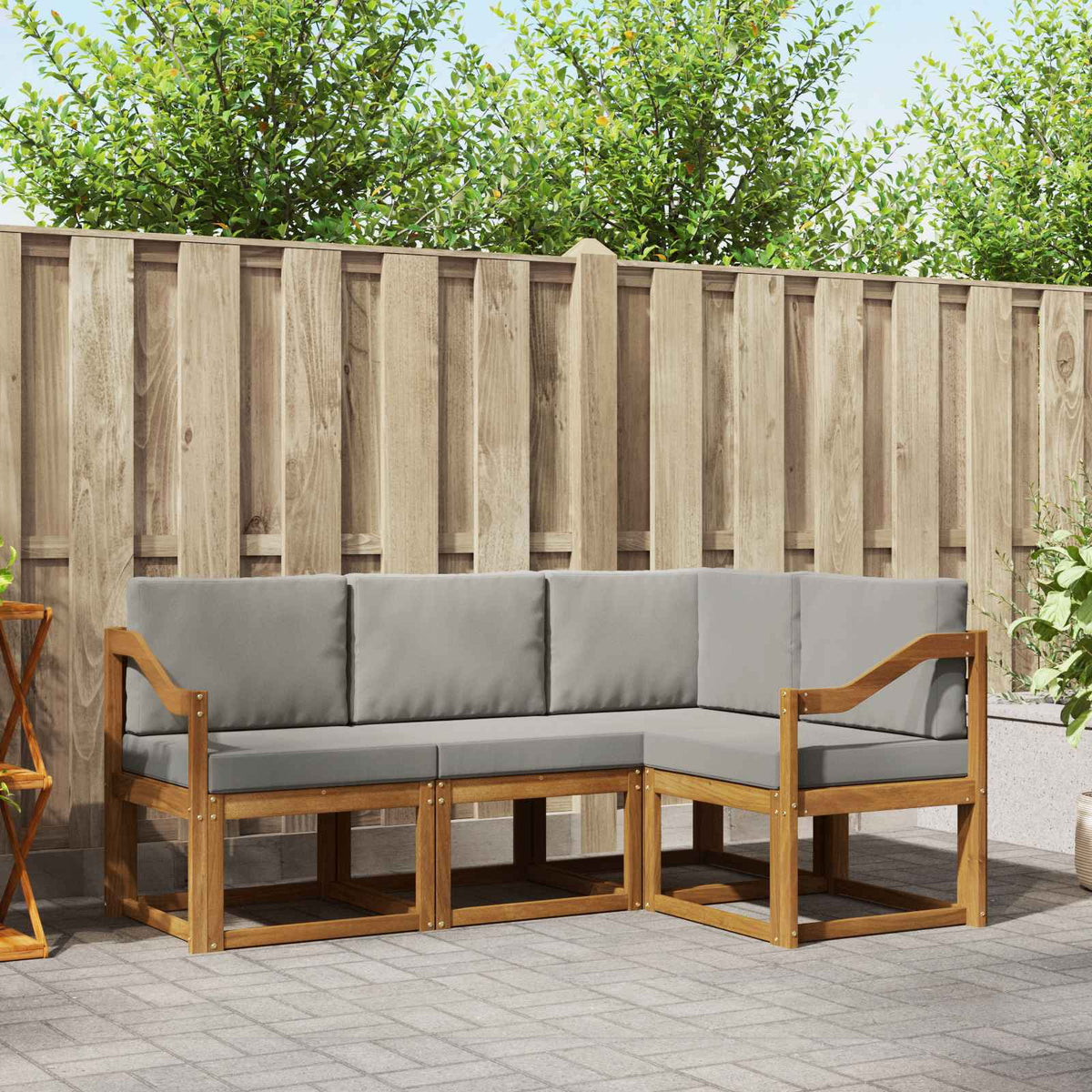 Buiten bankenset met kussen 4 pcs Natuurlijk en Lichtgrijs is nu te koop bij PeponiXL, paradijselijk wonen!