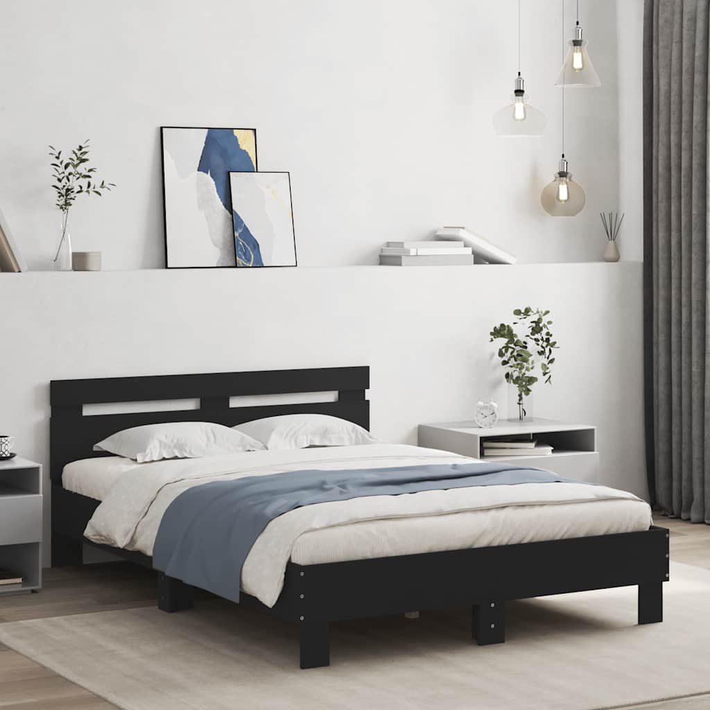 Bedframe met hoofdeinde en LED zwart 135x190 cm is nu te koop bij PeponiXL, paradijselijk wonen!