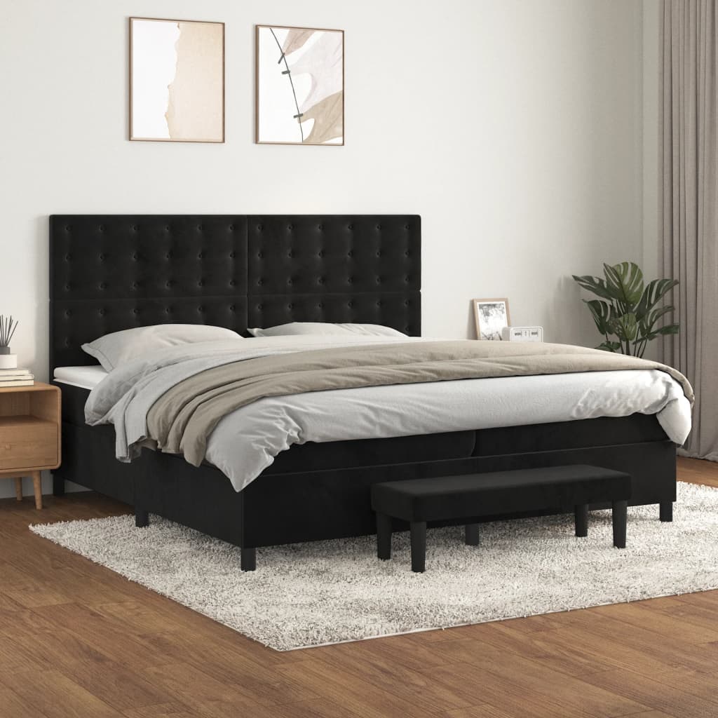Boxspring met matras fluweel zwart 200x200 cm is nu te koop bij PeponiXL, paradijselijk wonen!
