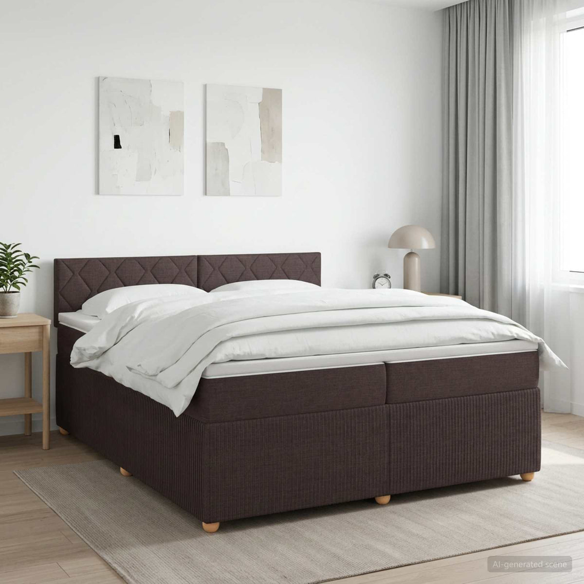 Boxspringbed met matras Donkerbruin 200 x 200 cm Stof is nu te koop bij PeponiXL, paradijselijk wonen!