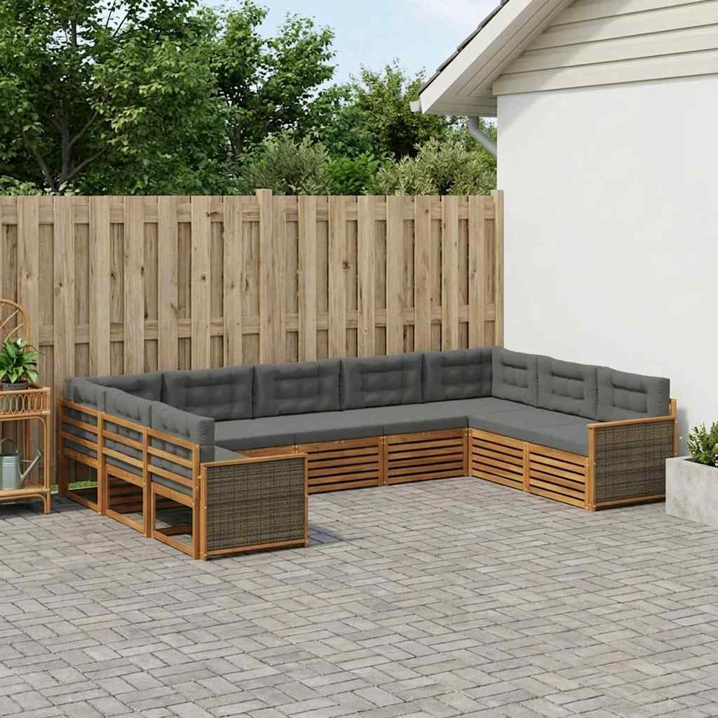 Buiten bankenset met kussen 9 pcs Natuurlijk en Antraciet is nu te koop bij PeponiXL, paradijselijk wonen!
