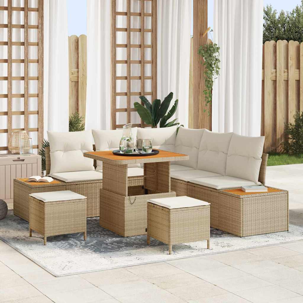 Tuinbankenset 8 st 7-Aantal zitplaatsen Beige Poly riet is nu te koop bij PeponiXL, paradijselijk wonen!