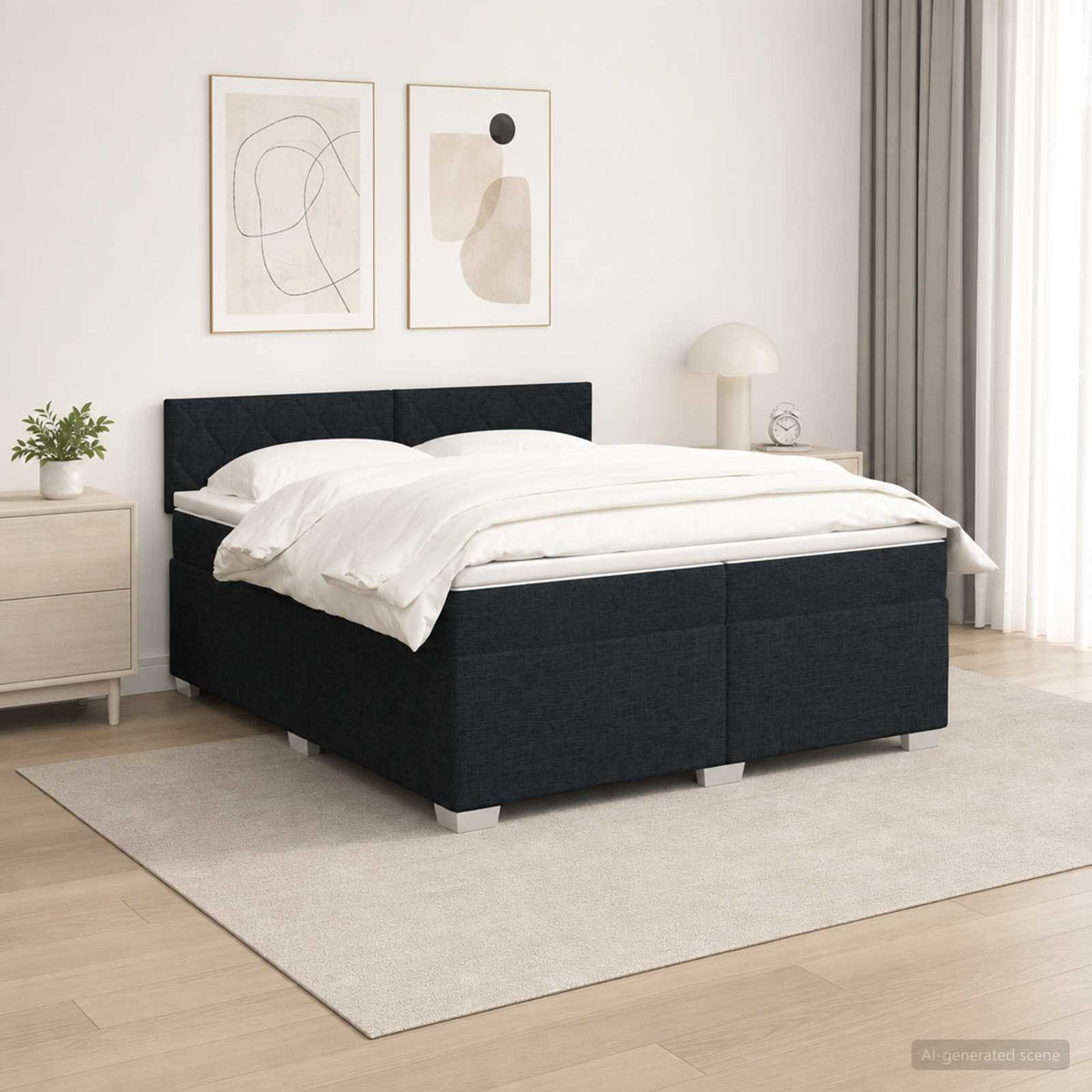 Boxspring Bed met Matras en LED Zwart 200 x 200 cm Stof is nu te koop bij PeponiXL, paradijselijk wonen!