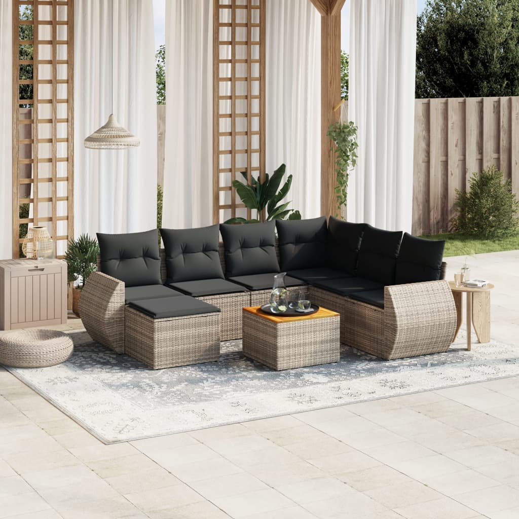 8-delige Loungeset met kussens poly rattan grijs is nu te koop bij PeponiXL, paradijselijk wonen!