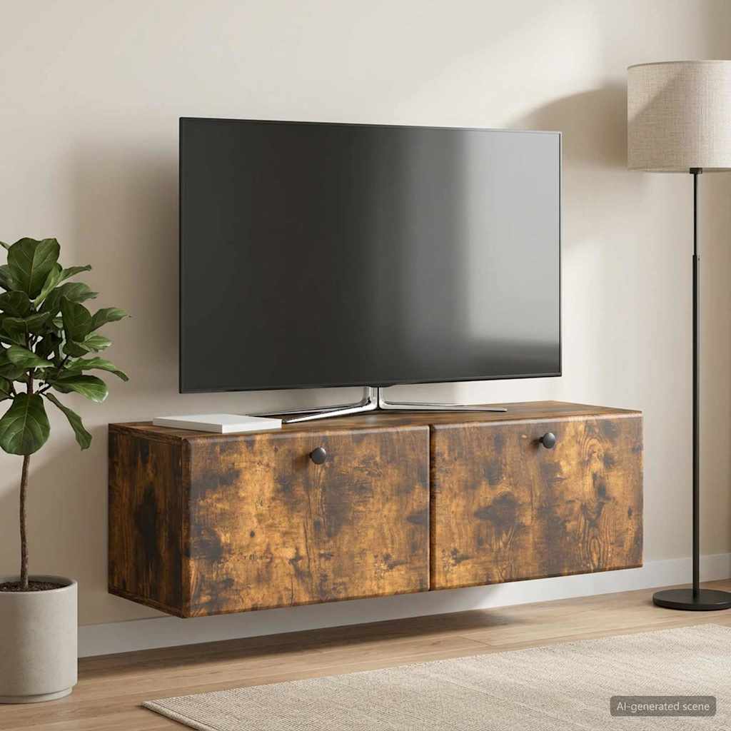 Wandbeugel TV-kast Gerookt eiken 98 x 31 x 30 cm Bewerkt hout is nu te koop bij PeponiXL, paradijselijk wonen!