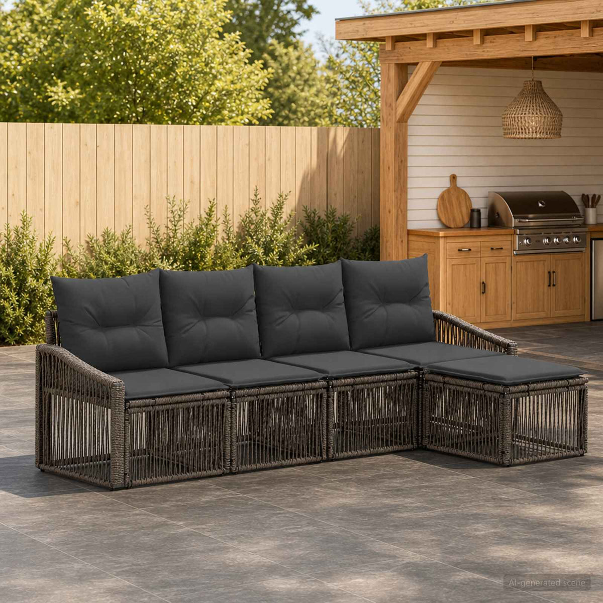 Tuinbankenset 5 pcs Grijs poly rattan is nu te koop bij PeponiXL, paradijselijk wonen!