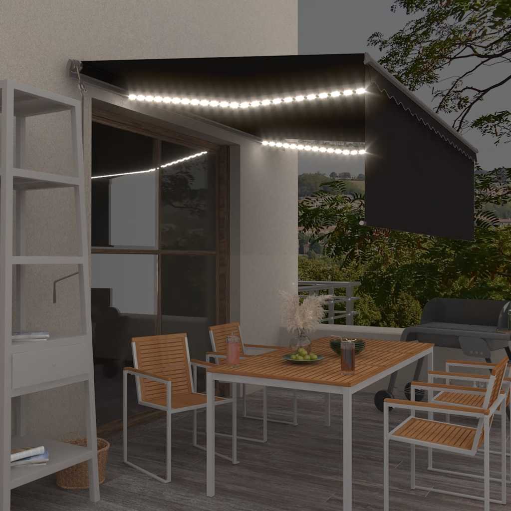 Luifel met rolgordijn, LED en windsensor 4,5x3 m antracietkleur is nu te koop bij PeponiXL, paradijselijk wonen!