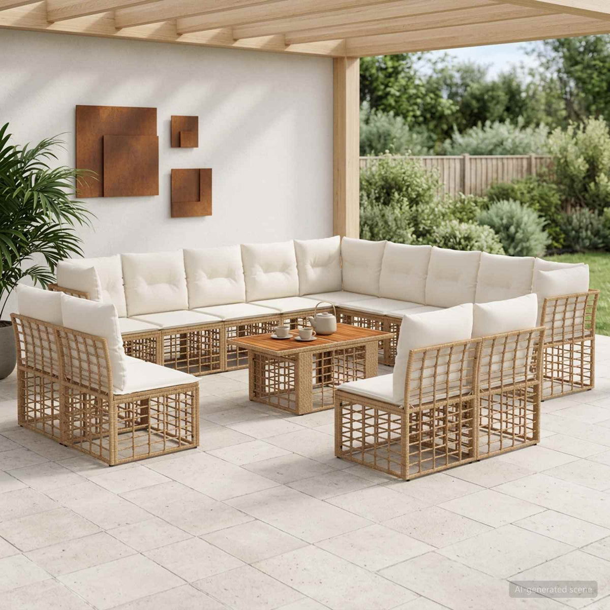 Tuinbankenset 14 st Natuurlijk en Crème Wit poly rattan is nu te koop bij PeponiXL, paradijselijk wonen!