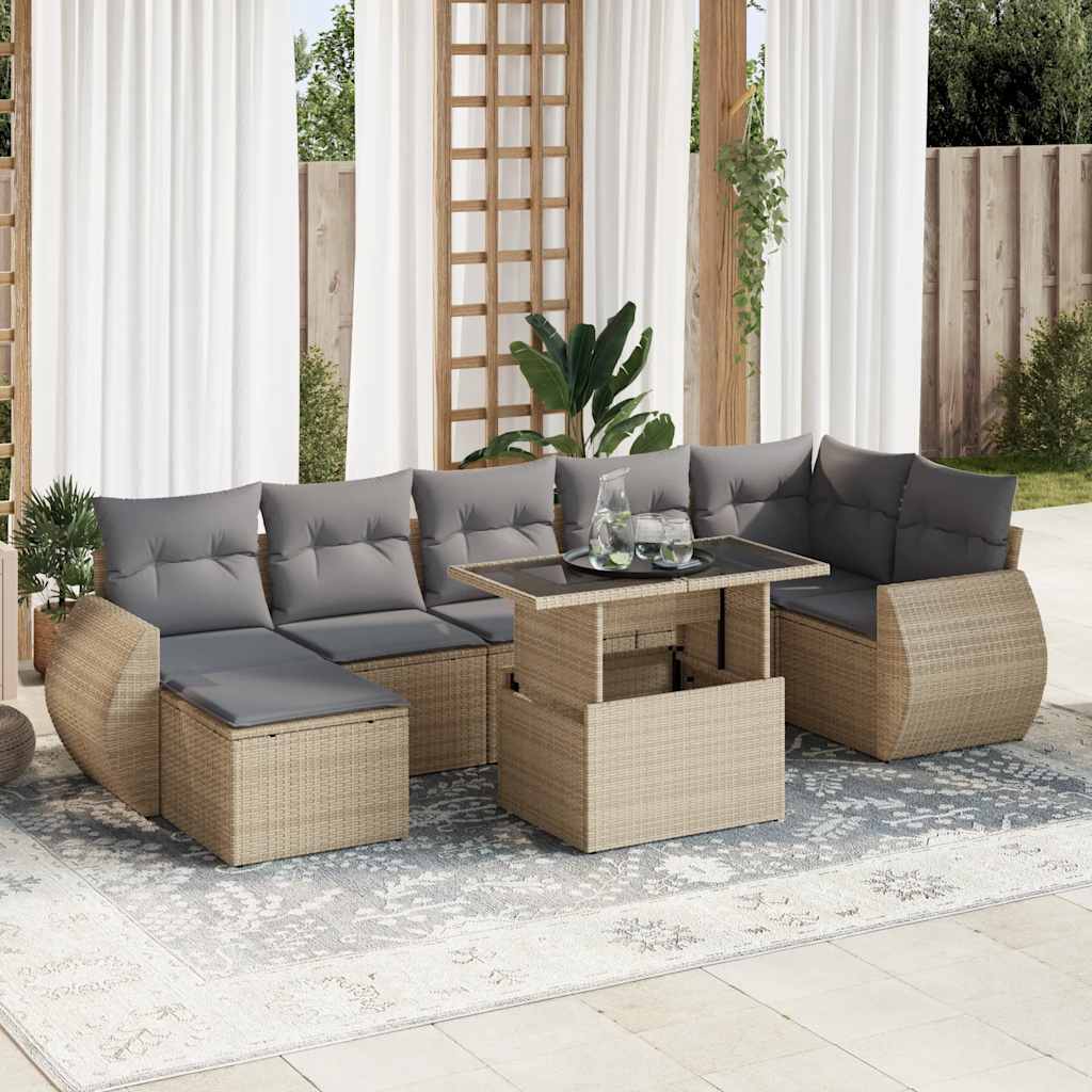 8-delige Loungeset met kussens poly rattan beige is nu te koop bij PeponiXL, paradijselijk wonen!