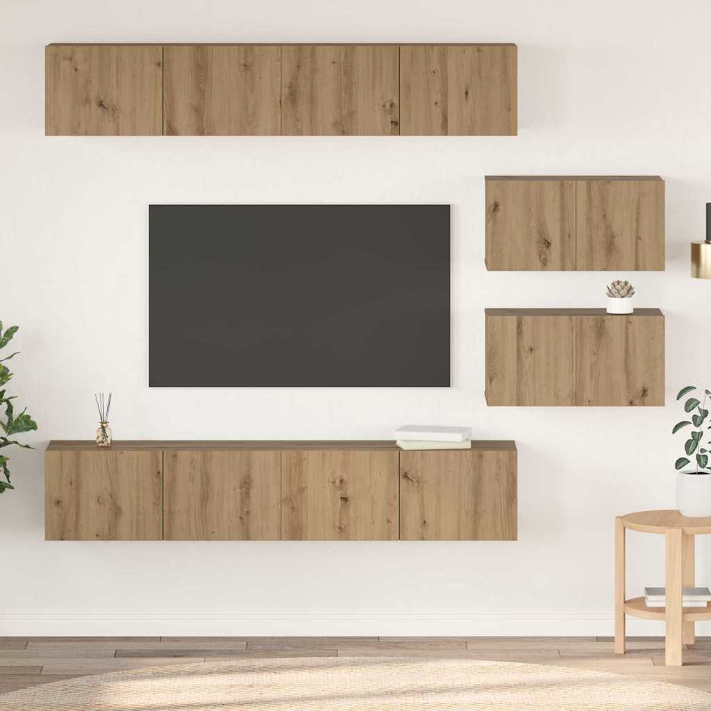 Tv-meubelset Wandgemonteerd 6 pcs Artisan Eiken Bewerkt hout is nu te koop bij PeponiXL, paradijselijk wonen!