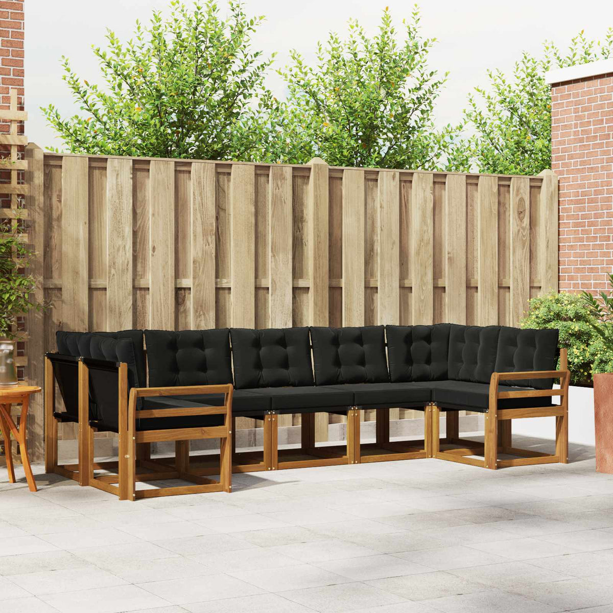 Buiten bankenset met kussen 7 pcs Natuurlijk en Zwart is nu te koop bij PeponiXL, paradijselijk wonen!