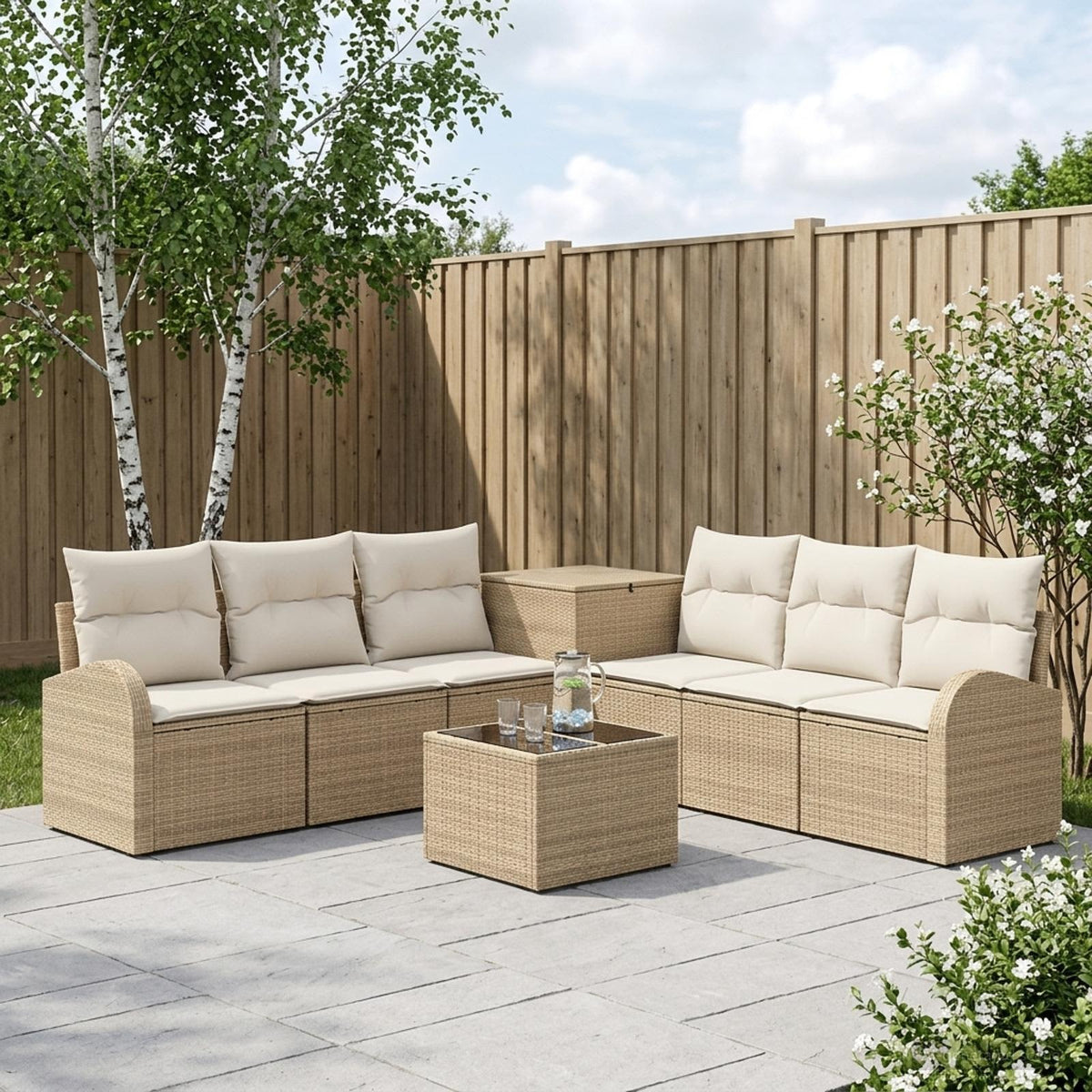 Bankstel 8 st Beige en Crème Wit Poly Rattan en Staal is nu te koop bij PeponiXL, paradijselijk wonen!