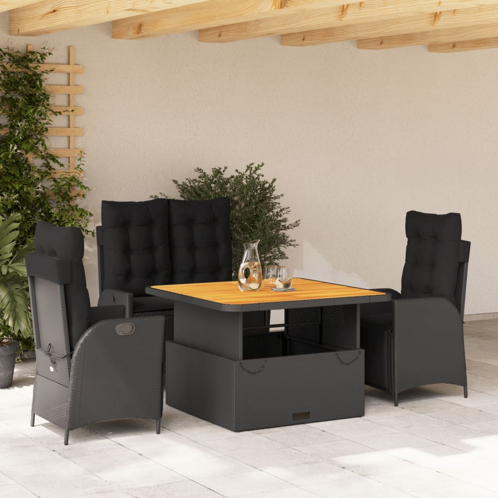 4-delige Tuinset met kussens poly rattan zwart is nu te koop bij PeponiXL, paradijselijk wonen!