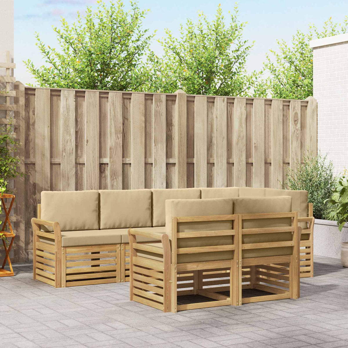Buiten bankenset 7 pcs Wit en Beige 249 x 130,5 x 73 cm is nu te koop bij PeponiXL, paradijselijk wonen!