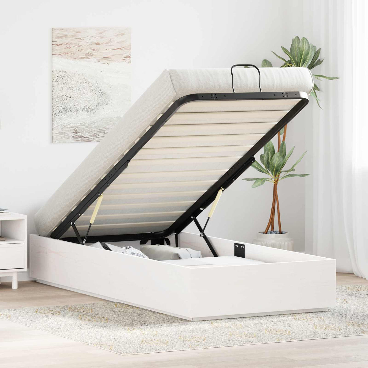 Ottoman Bedframe met Opslag Wit 90 x 190 cm Massief grenenhout is nu te koop bij PeponiXL, paradijselijk wonen!