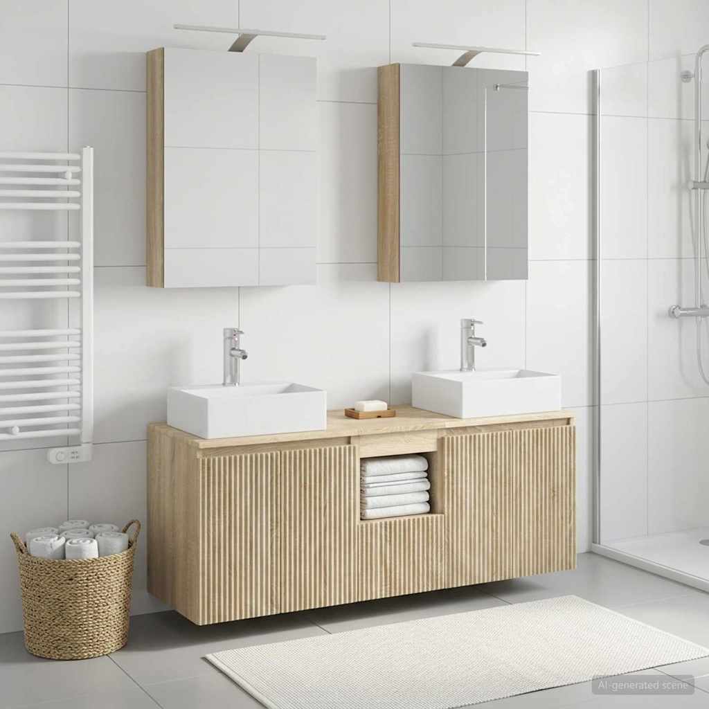 Badkamerkastenset 5 st Sonoma Eiken Bewerkt hout is nu te koop bij PeponiXL, paradijselijk wonen!