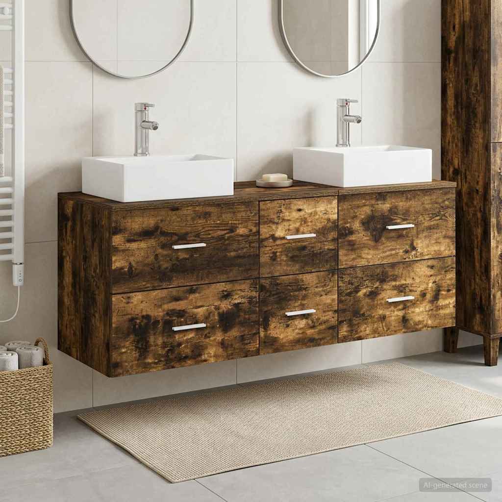 Badkamerkastenset 3 st Gerookt eiken 49,5 x 41 x 62,5 cm is nu te koop bij PeponiXL, paradijselijk wonen!